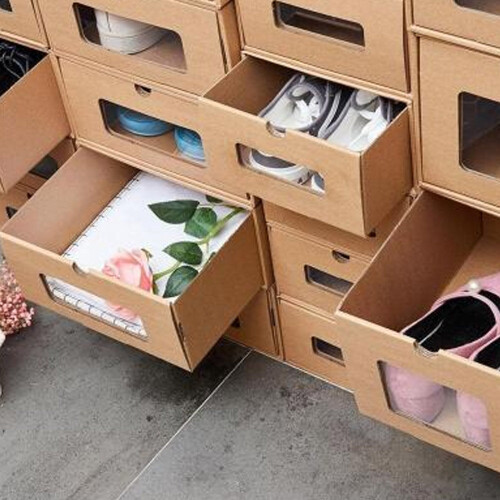 10 Foldable Cardboard Shoe Boxes Organiser Drawer Stackable Storage 2