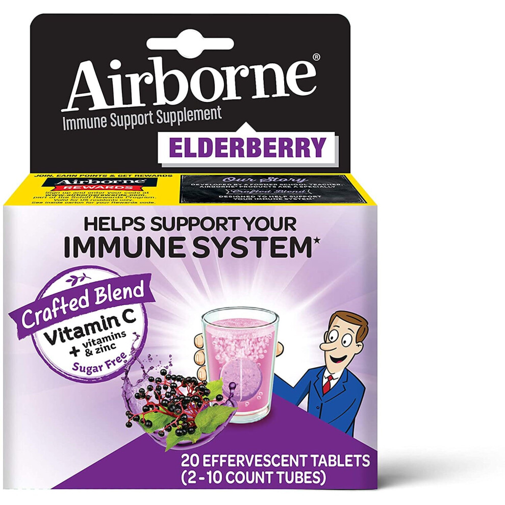 Airborne Vitamin C 1000 Mg Effervescent Tablets, Elderberry, 20 Ct