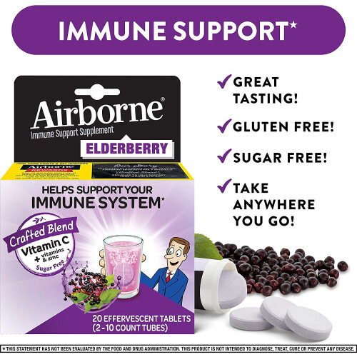 AirBorne, Immune Support Supplement, Elderberry, 2 Tubes, 10 Effervescent Tablets Each 1