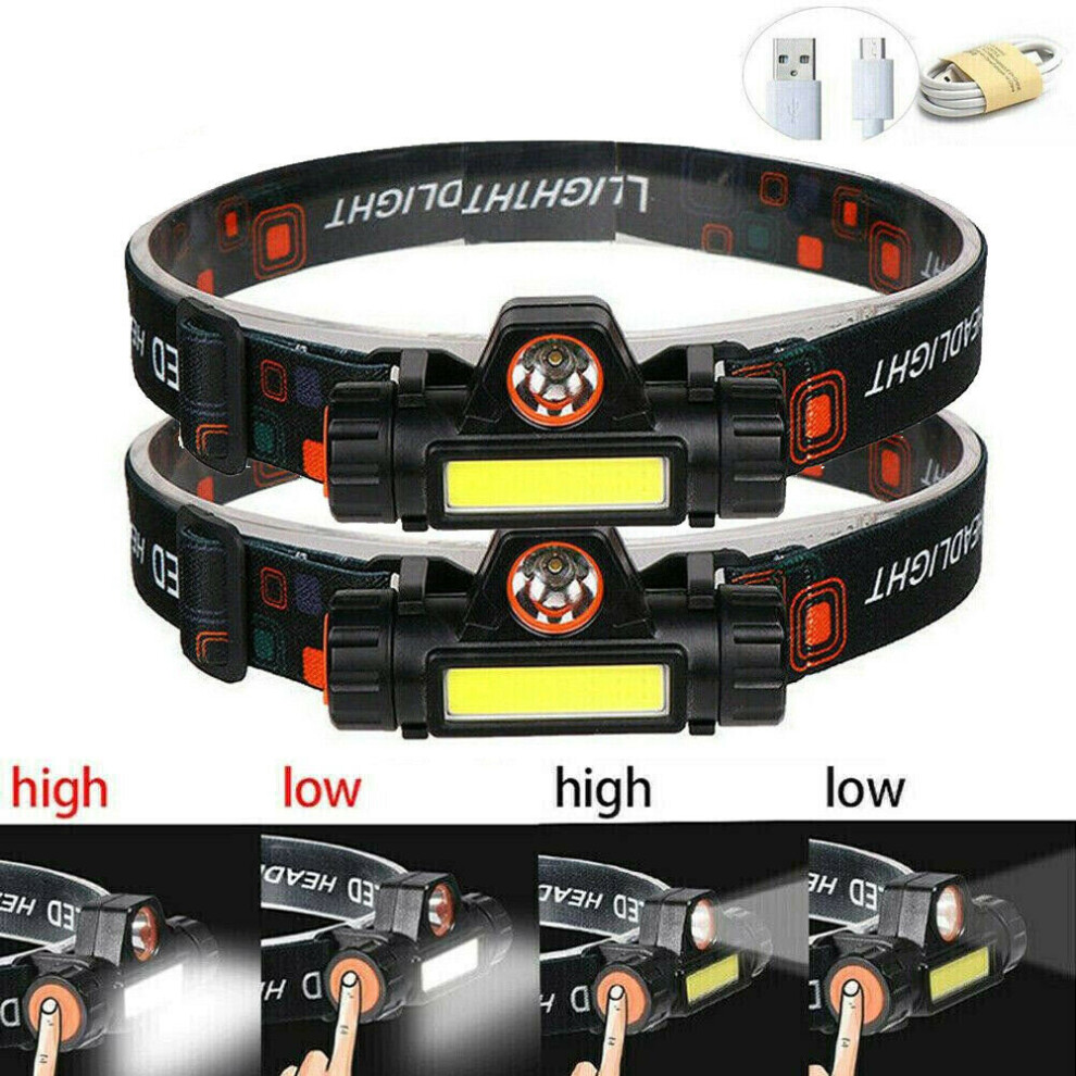 2x Rechargeable USB LED Headlamp Flashlight Headlight Work Light Head Torch