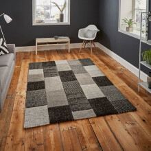 (160x220cm) Brooklyn Modern Rugs 21830 in Square Patchwork Grey and Black Thick Soft Mats