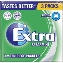 Extra Chewing Gum, Sugar Free, Spearmint Flavour, 3 Packs of 10 Pieces