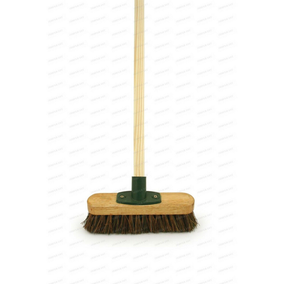 9" Deck Scrub Yard Scrubbing Brush Stiff Hard Bristle Outdoor Broom & Handle