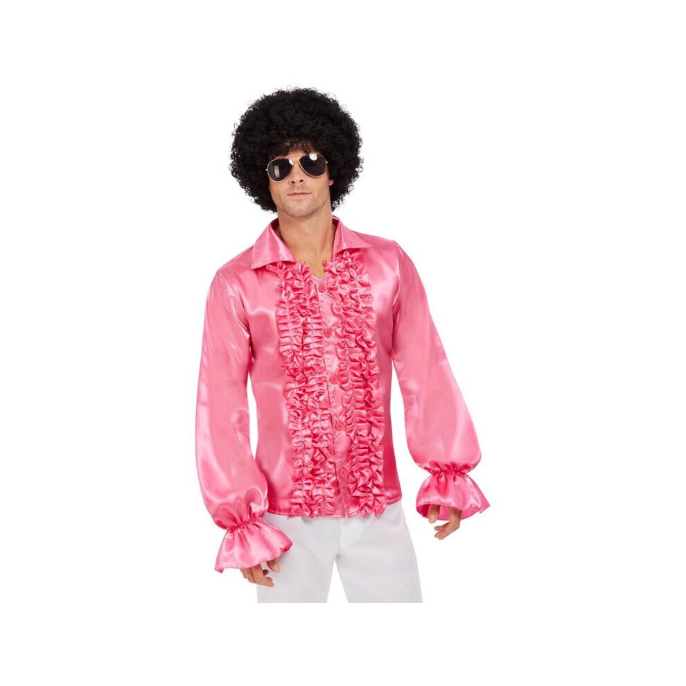 Mens 60's Ruffled Shirt - Hot Pink (XL)