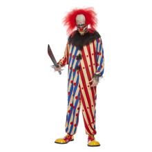 Mens Red & Blue Creepy Clown Fancy Dress Costume (XL)