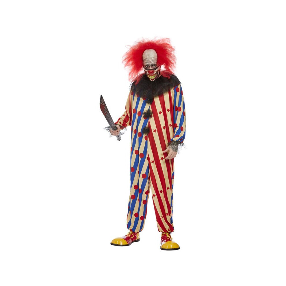 Mens Red & Blue Creepy Clown Fancy Dress Costume (XL)