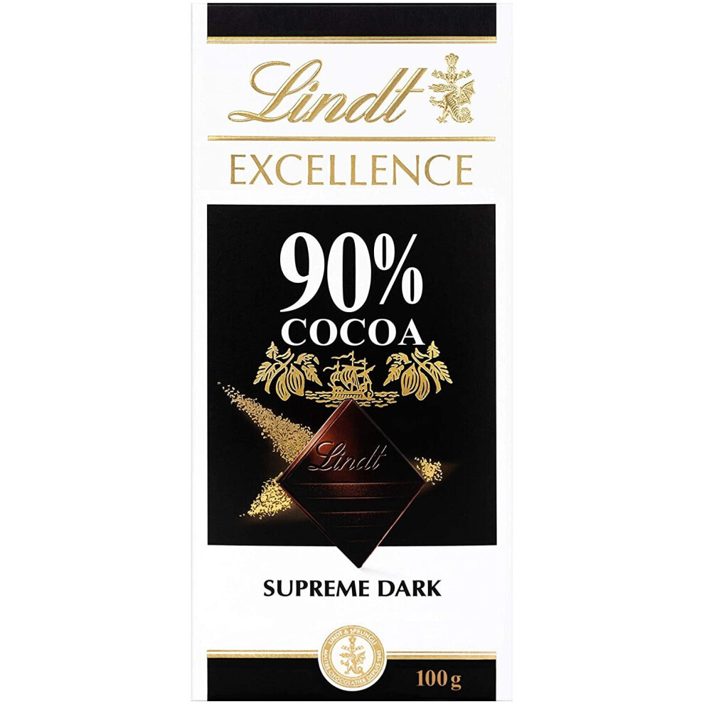 Lindt Excellence Supreme Dark 90% Cacao Chocolate Bar Each 100 g