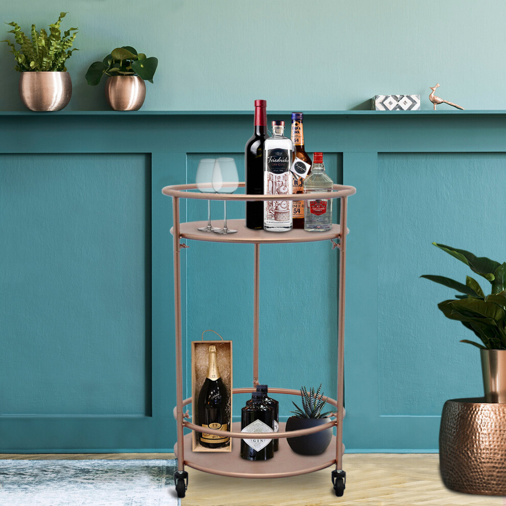 (Rose Gold, Small) Bar Cart Drinks Trolley Vintage Deco Halo Shelving