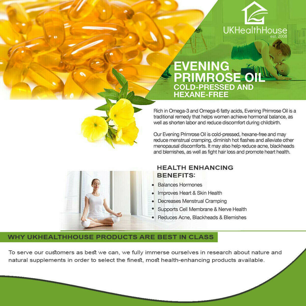 Evening Primrose Oil Capsules - 1000mg x 90 - 9% GLA - Quality