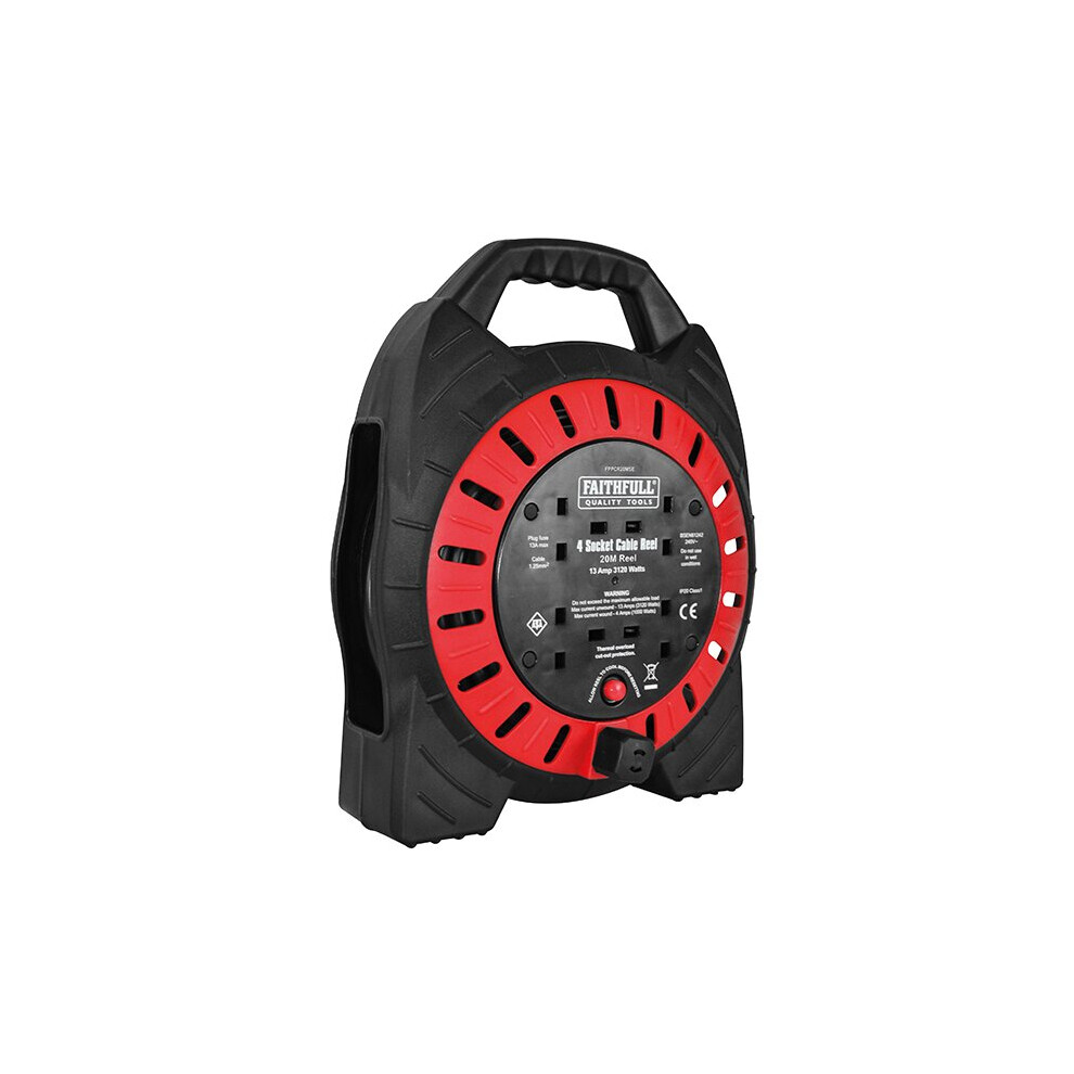 Faithfull Power Plus Semi Enclosed Cable Reel 240V 20M 13A 4G