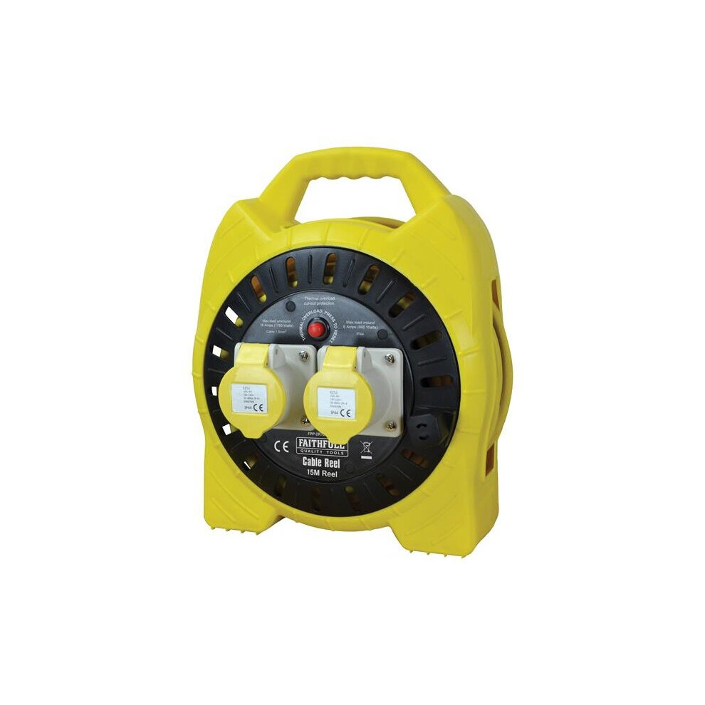 Faithfull Power Plus Enclosed Cable Reel 15m 16 amp 1.5mm Cable 110V