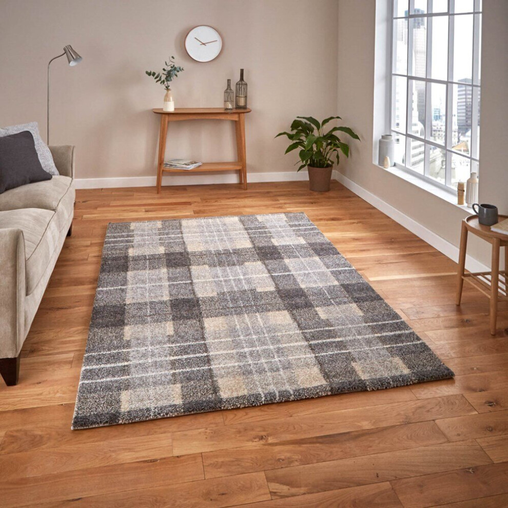 (160x220cm) Modern Elegant Tartan Check Rugs 4890 in Grey Thick Soft Mats