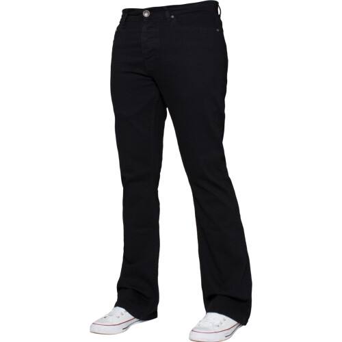 Ze Enzo (Black, 32R) Ze Enzo Mens Bootcut Jeans Wide Leg Flared Denim Pants