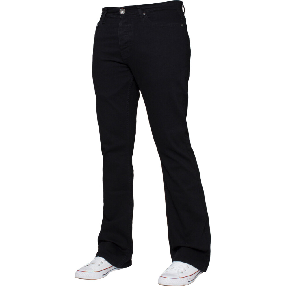 Ze Enzo (, 36L) Mens Bootcut Jeans Wide Leg Flared Denim Pants Black