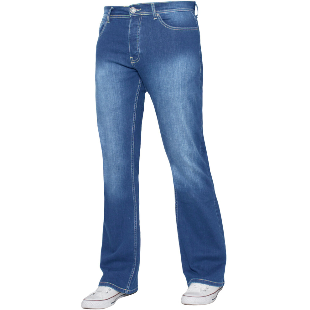 Ze Enzo (Light Stonewash, 34L) Mens Bootcut Jeans Wide Leg Flared Denim Pants Blue