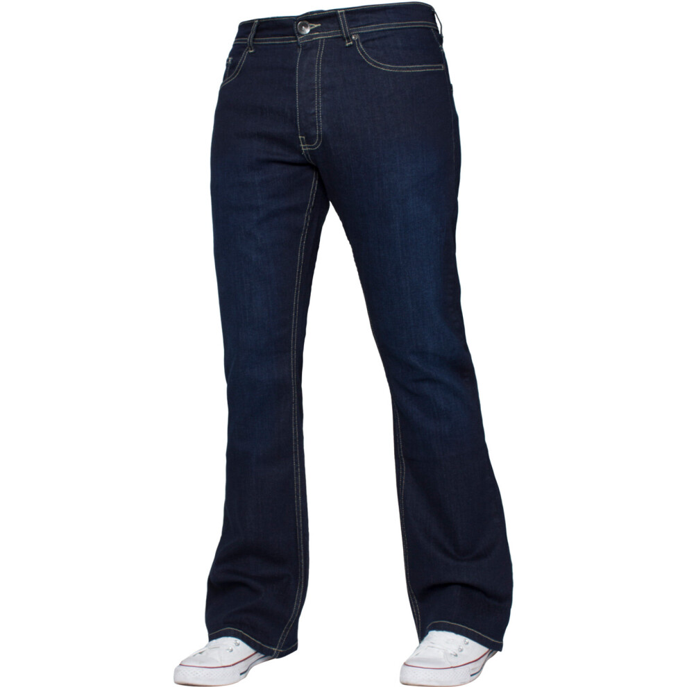 Ze Enzo (Indigo, 38R) Mens Bootcut Jeans Wide Leg Flared Denim Pants Blue