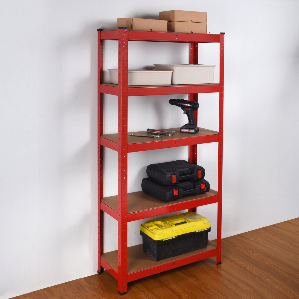 (Red) 5 Tier Heavy Duty Boltless Metal Shelving