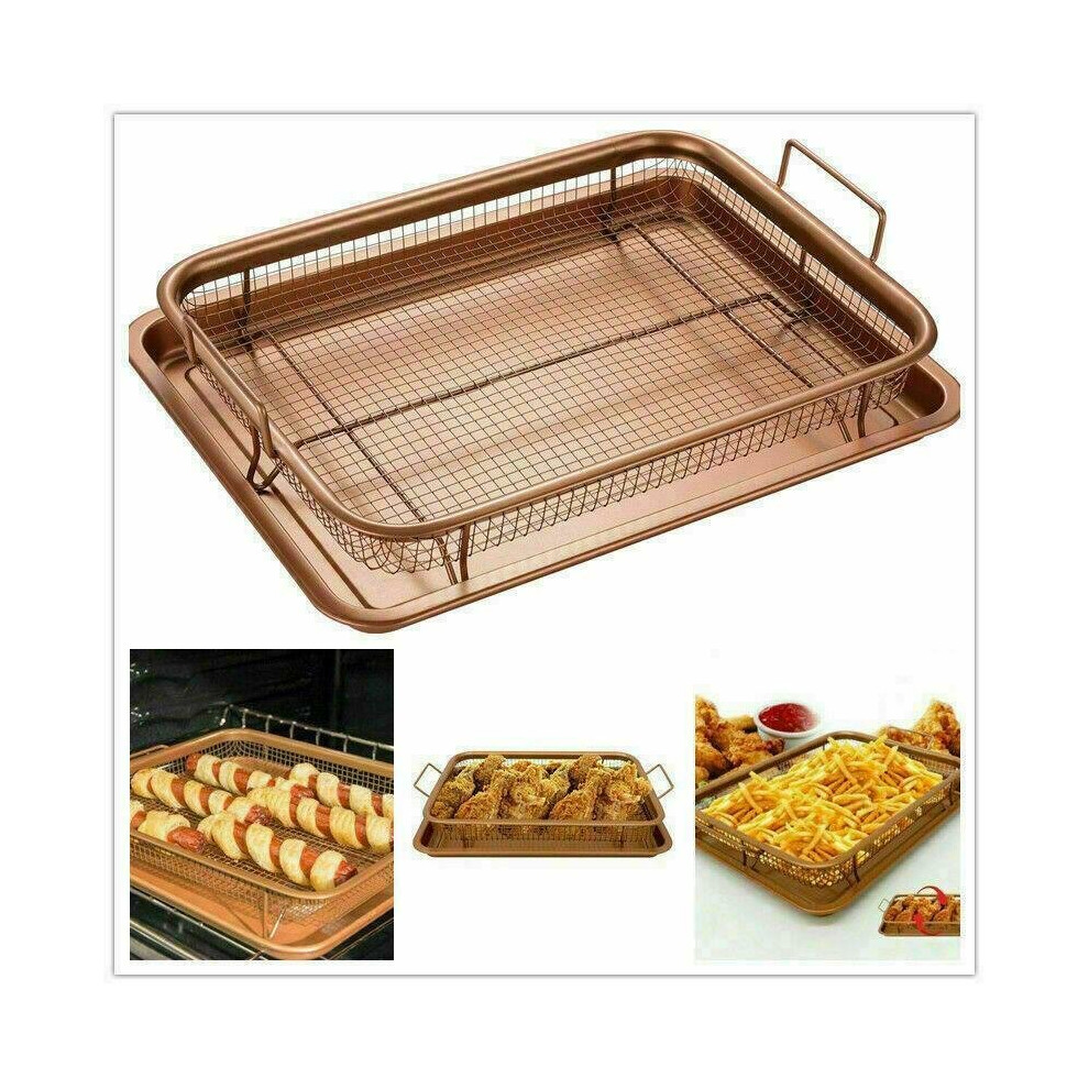 2 Pcs Copper Crisper Non-Stick Oven Mesh Baking Tray Chips Crisp Basket Tool