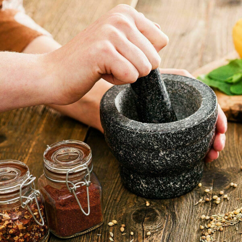 LARGE GRANITE PESTLE AND MORTAR SPICE HERB CRUSHER GRINDER GRINDING PASTE