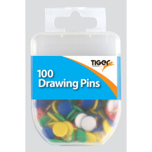 100 Coloured Drawing Pins Office Cork Board Safety Stationery Push Notice Head