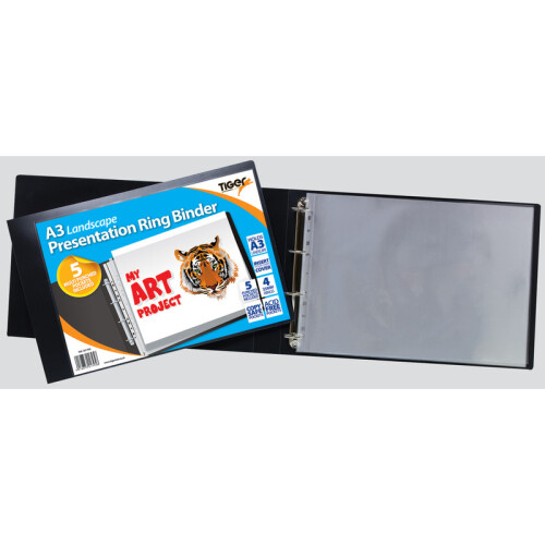 A3 Black Flexi Cover Ringbinder Landscape Display Portfolio Presentation Book