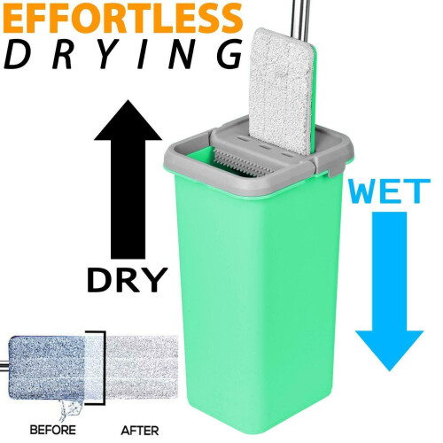SPLASH FREE GREEN FLAT HEAD MICROFIBRE MOP BUCKET WITH HANDLE 360° ROTATE HEAD 2