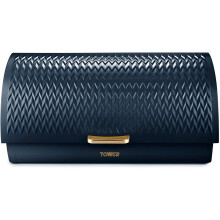 Tower Empire T826090MNB Roll-Top Bread Bin - Midnight Blue with Bronze Accents, Ventilated Stainless Steel