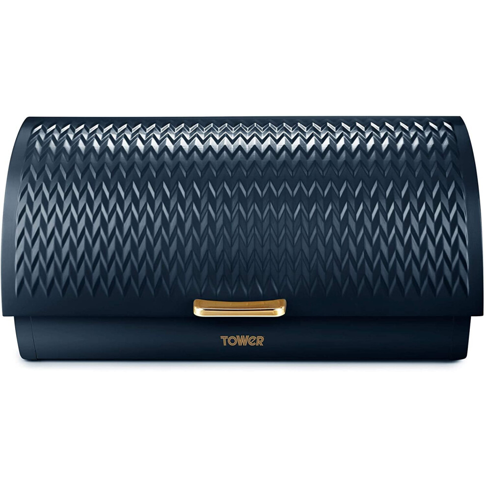 Tower Empire T826090mnb Roll-Top Bread Bin - Midnight Blue With Bronze Accents, Ventilated Stainless Steel