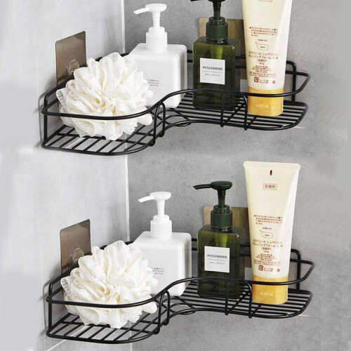 Corner Shower Shelf Holder Bathroom Kitchen Storage Rack Black Punch-Free 2