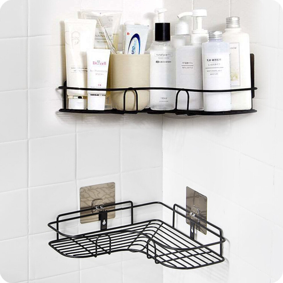 Corner Shower Shelf Holder Bathroom Kitchen Storage Rack Black Punch-Free