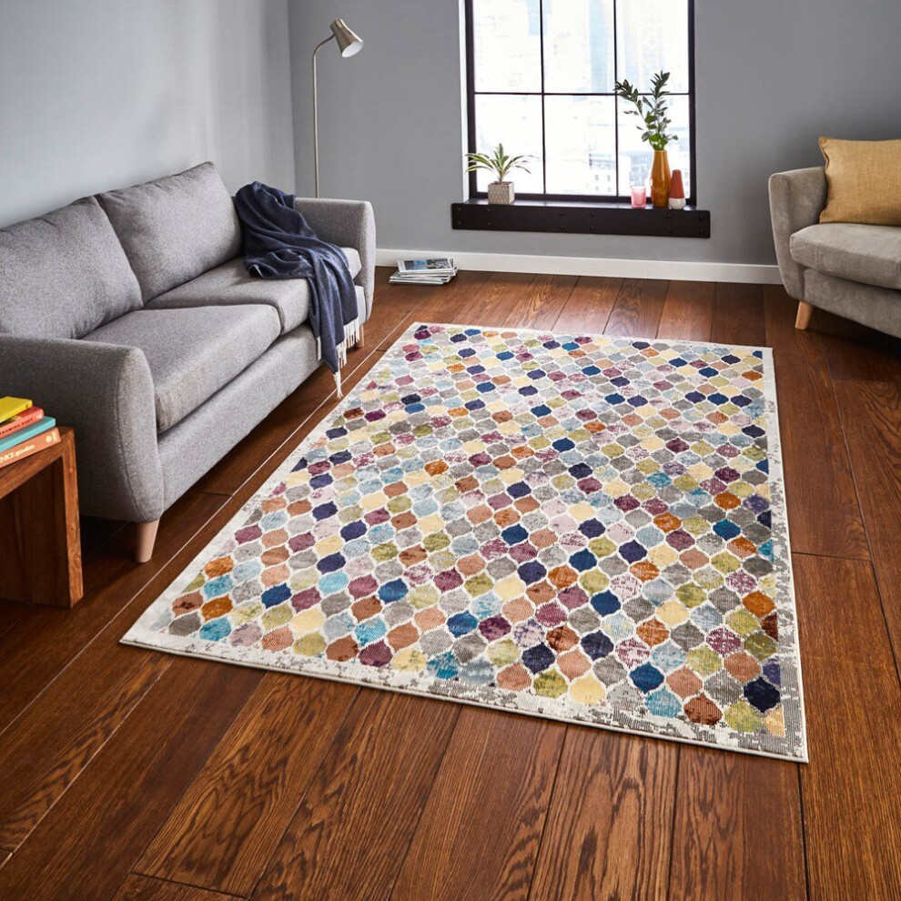 (200x290cm) 16th Avenue Multi Coloured Rugs 35A Geometric Powerloomed Vibrant Mats