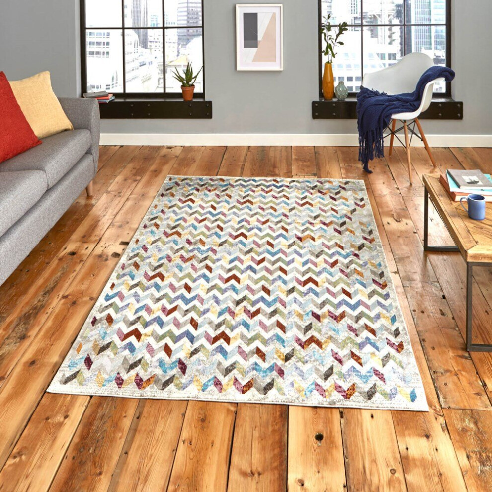 (200x290cm) 16th Avenue Multi Coloured Rugs 36A Geometric Powerloomed Vibrant Mats