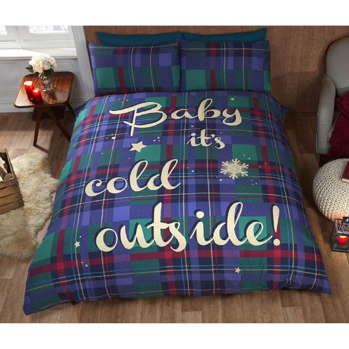 Baby It's Cold Outside Christmas Duvet Set Blue Double