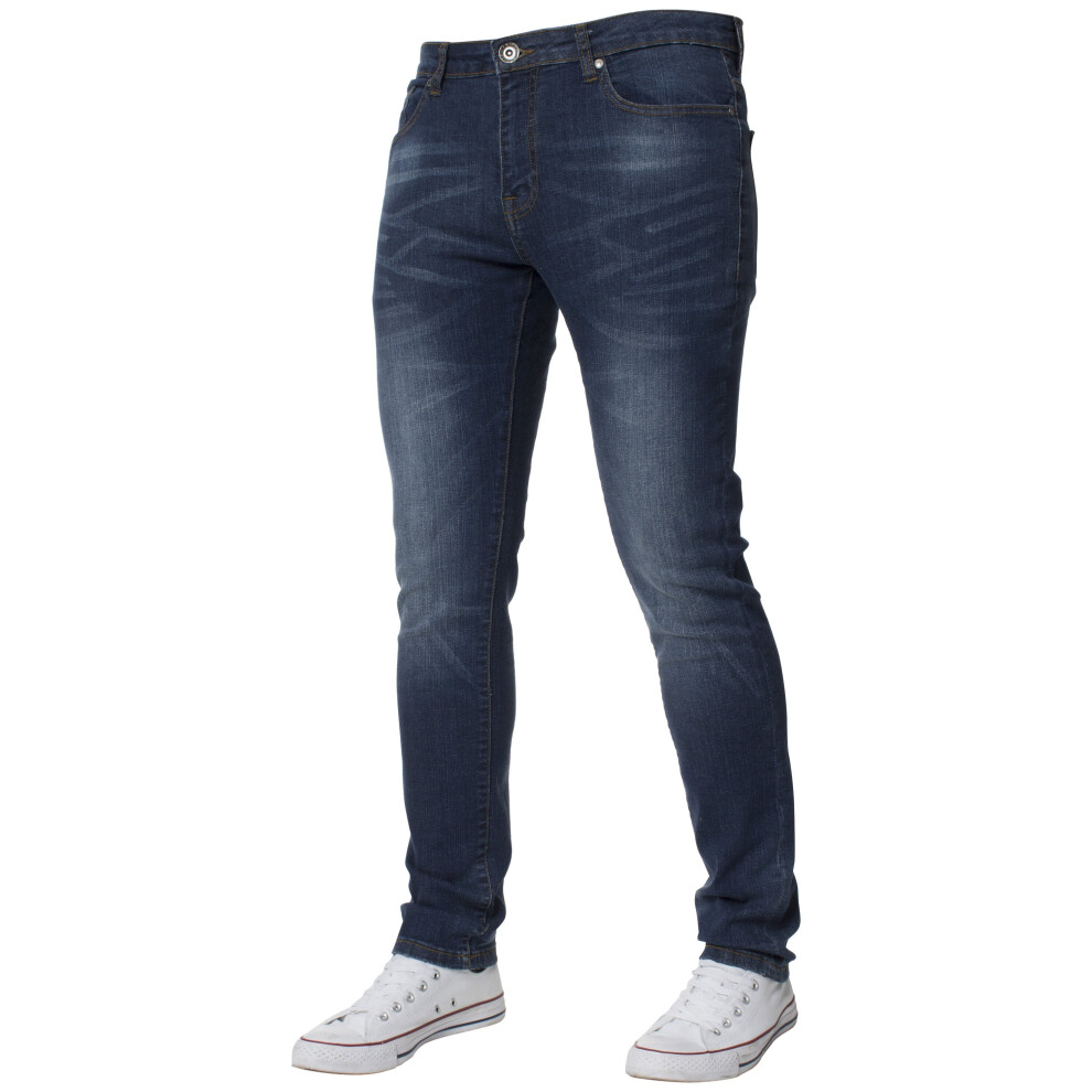 (Blue, 28S) Kruze Mens Skinny Stretch Jeans Slim Fit Denim Pants