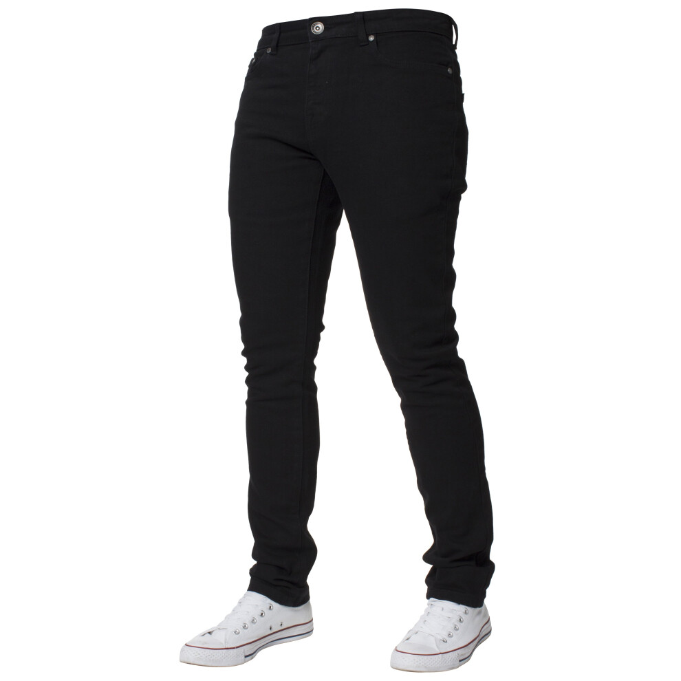 (Black, 40S) Kruze Mens Skinny Stretch Jeans Slim Fit Denim Pants