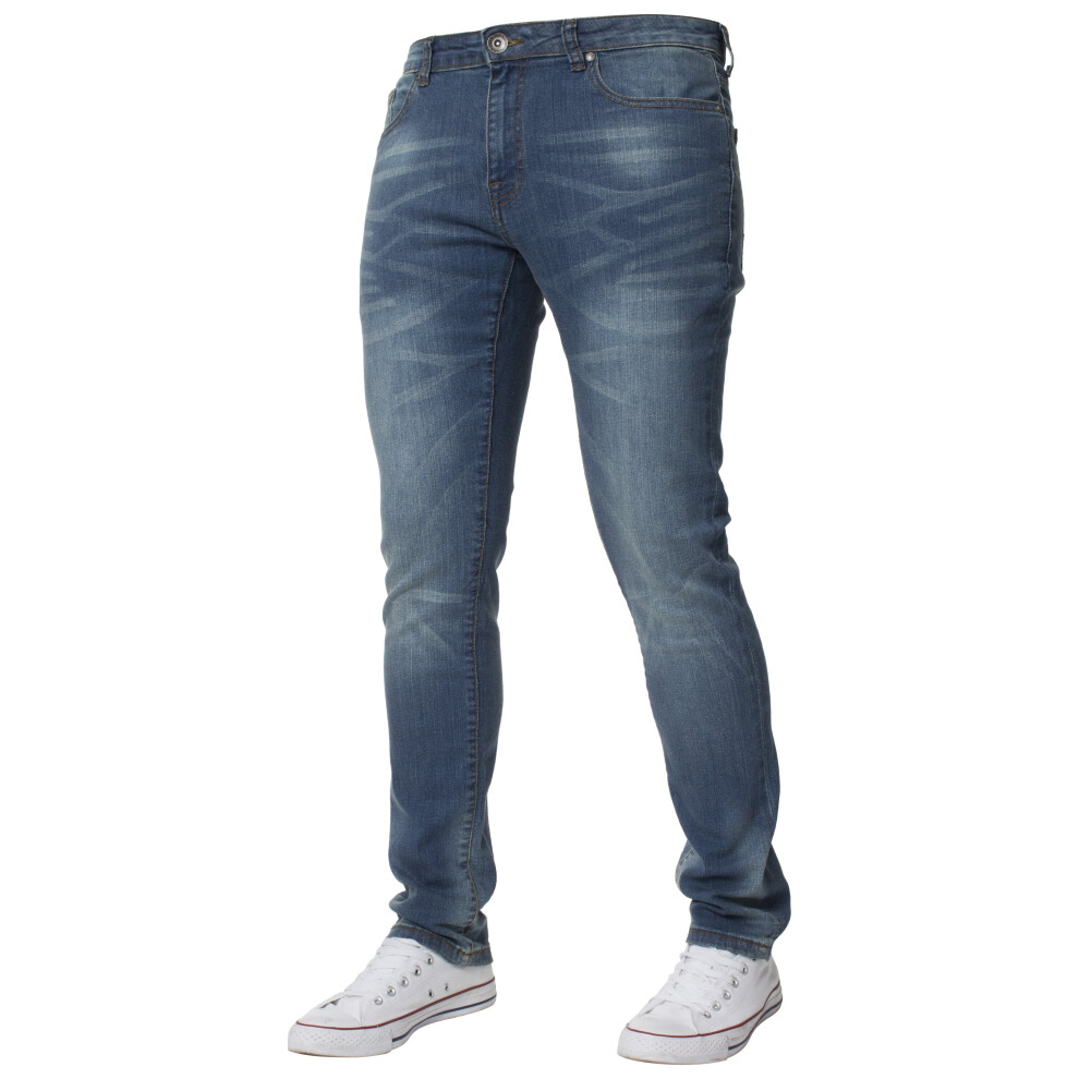 Kruze (Light Blue 40R) Mens Skinny Stretch Jeans Slim Fit Denim Pants