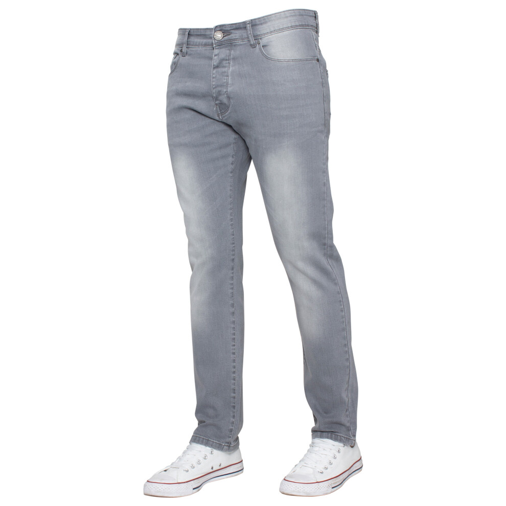 Kruze (Grey, 34S) Mens Skinny Stretch Jeans Slim Fit Denim Pants