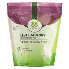 Grab Green, 60 3-in-1 Laundry Detergent Pods, Lavender with Vanilla
