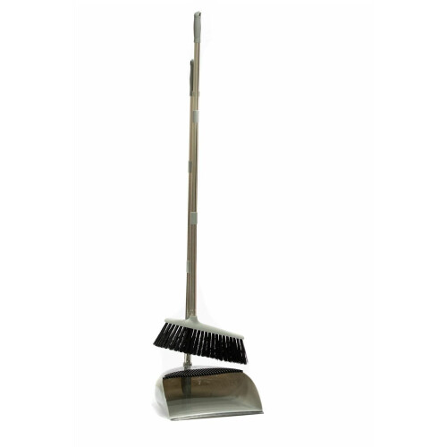 Upright Dustpan Brush Set Long Handle Grey Broom 1