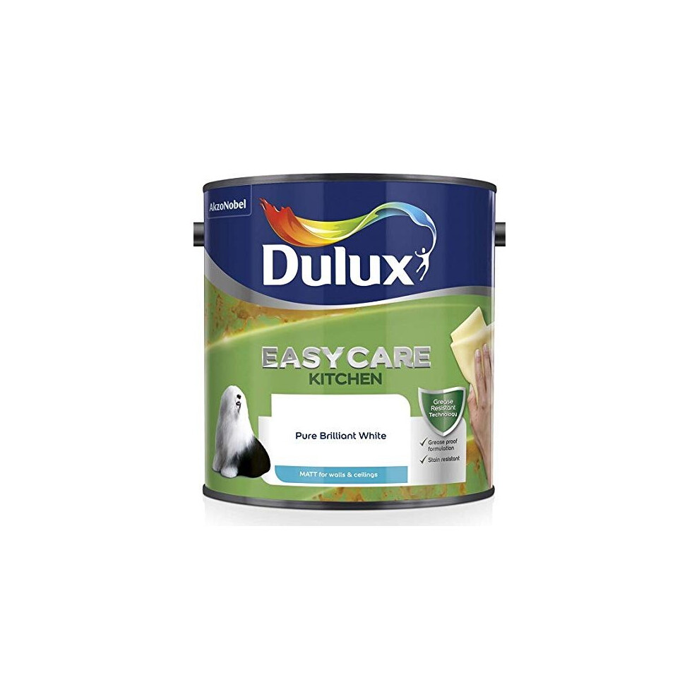 Dulux Easycare Kitchen Matt Emulsion Paint For Walls And Ceilings - Pure Brilliant White 2.5L