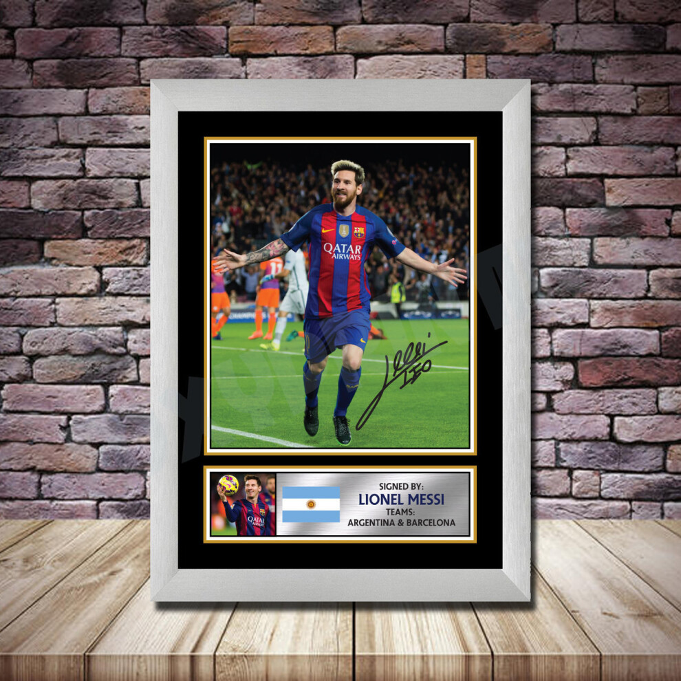 Personalised Signed Football Autograph print - Lionel Messi Framed or Print Only