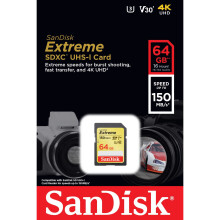 Sandisk 64GB Extreme SDXC card U3, V30, 150MB/s