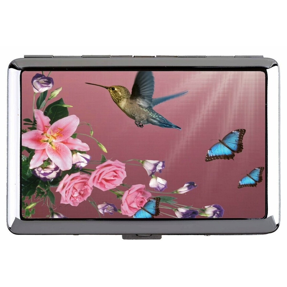 Silver Metal Cigarette Case,Birds Flowers Light Nature Cigarette Box Metal Silver For 14 Cigarettes