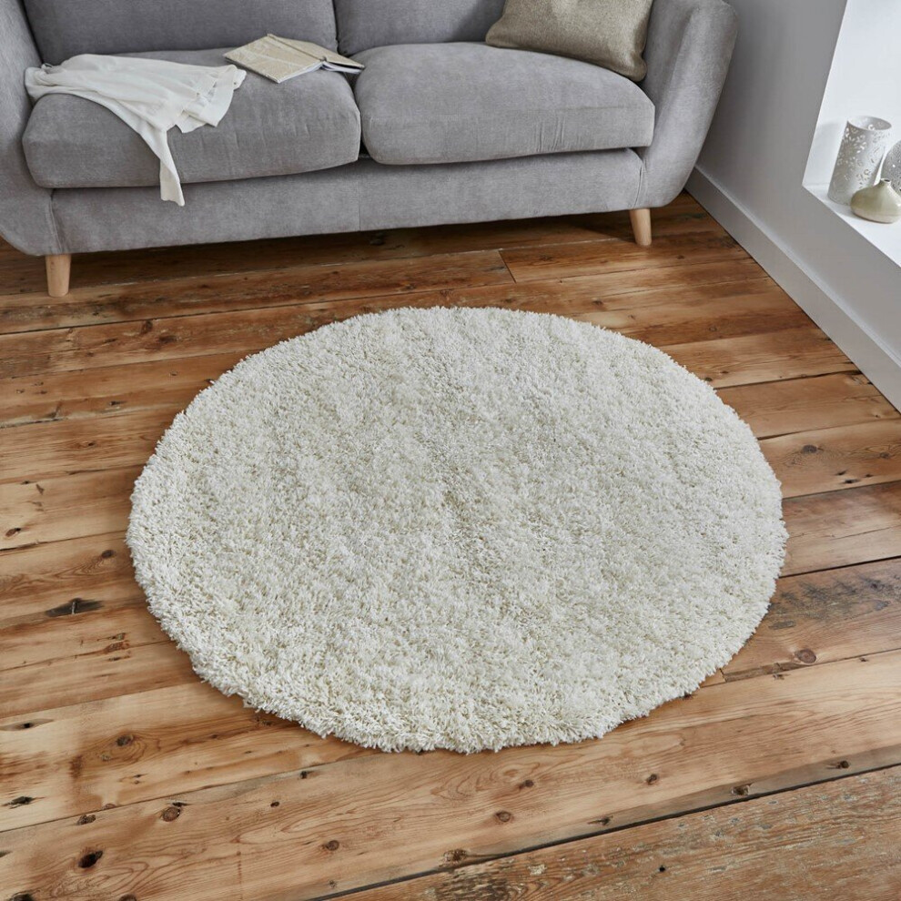 Vista Circular Shaggy Round Rugs 2236 Cream Powerloomed Plain Mats 133x133cm