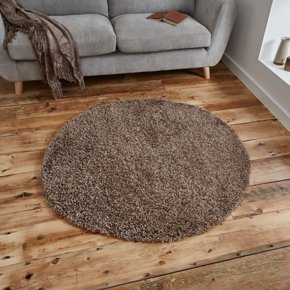 Vista Circular Shaggy Round Rugs 2236 Beige Powerloomed Plain Mats 133x133cm