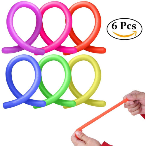 6x Stretchy Noodle String Neon Kids Fidget Stress Relief Sensory Toy
