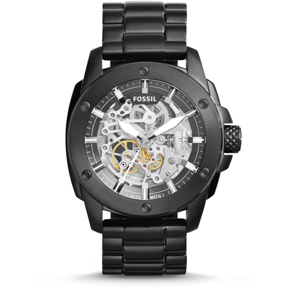 Fossil Me3080 Modern Machine Automatic Skeleton Dial Men's Watch - Black Stainless Steel, 50Mm Case, 50M Water-Resistant