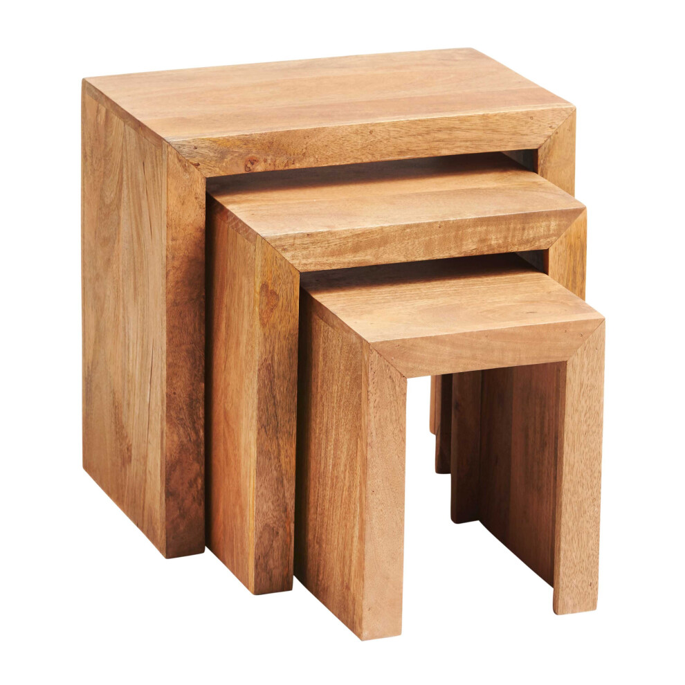 (Nest of 3 Tables) Dakota Mango Light Wood TV Media Cabinet Furniture