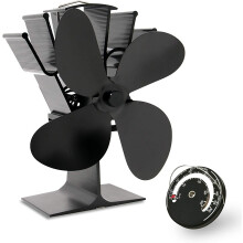 Heat stove Fan for Wood Burning Stove Log Burner Fireplace -with Thermometer (Black) (4 Blade)