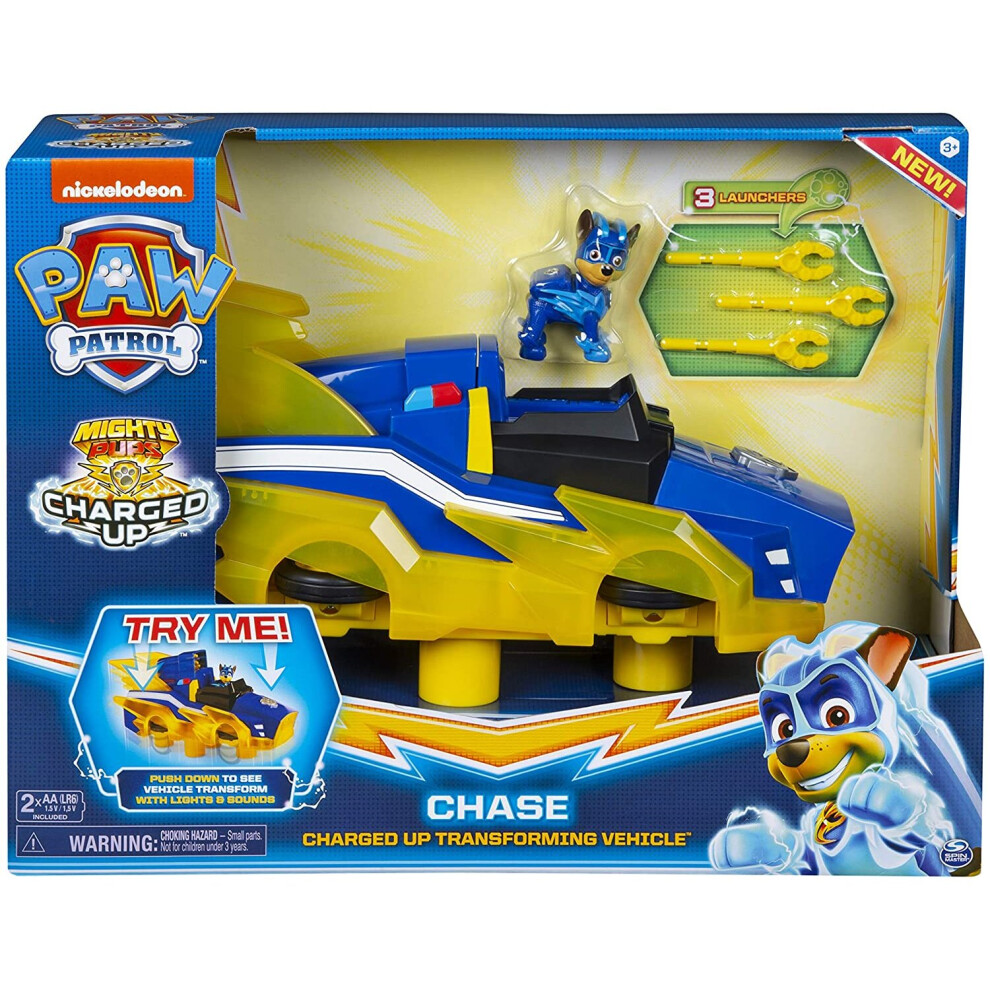 Paw Patrol , Mighty Pups Charged Up Chase Transforming Deluxe Vehicle With Lights And Sounds